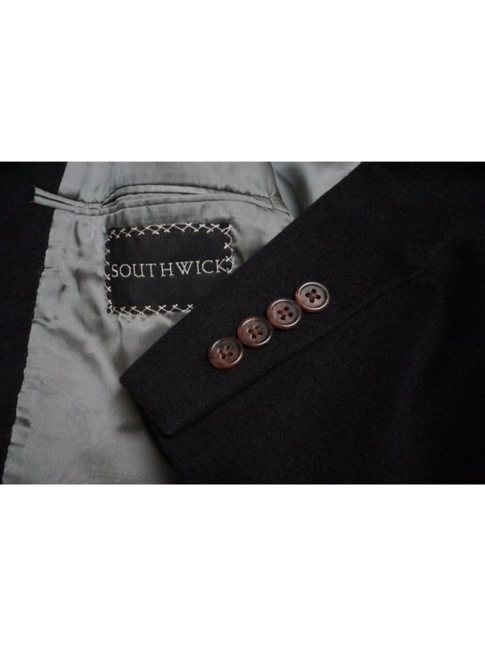 Southwick Flannel Black Cashmere Feel Sport Coat Jacket Sz  46R